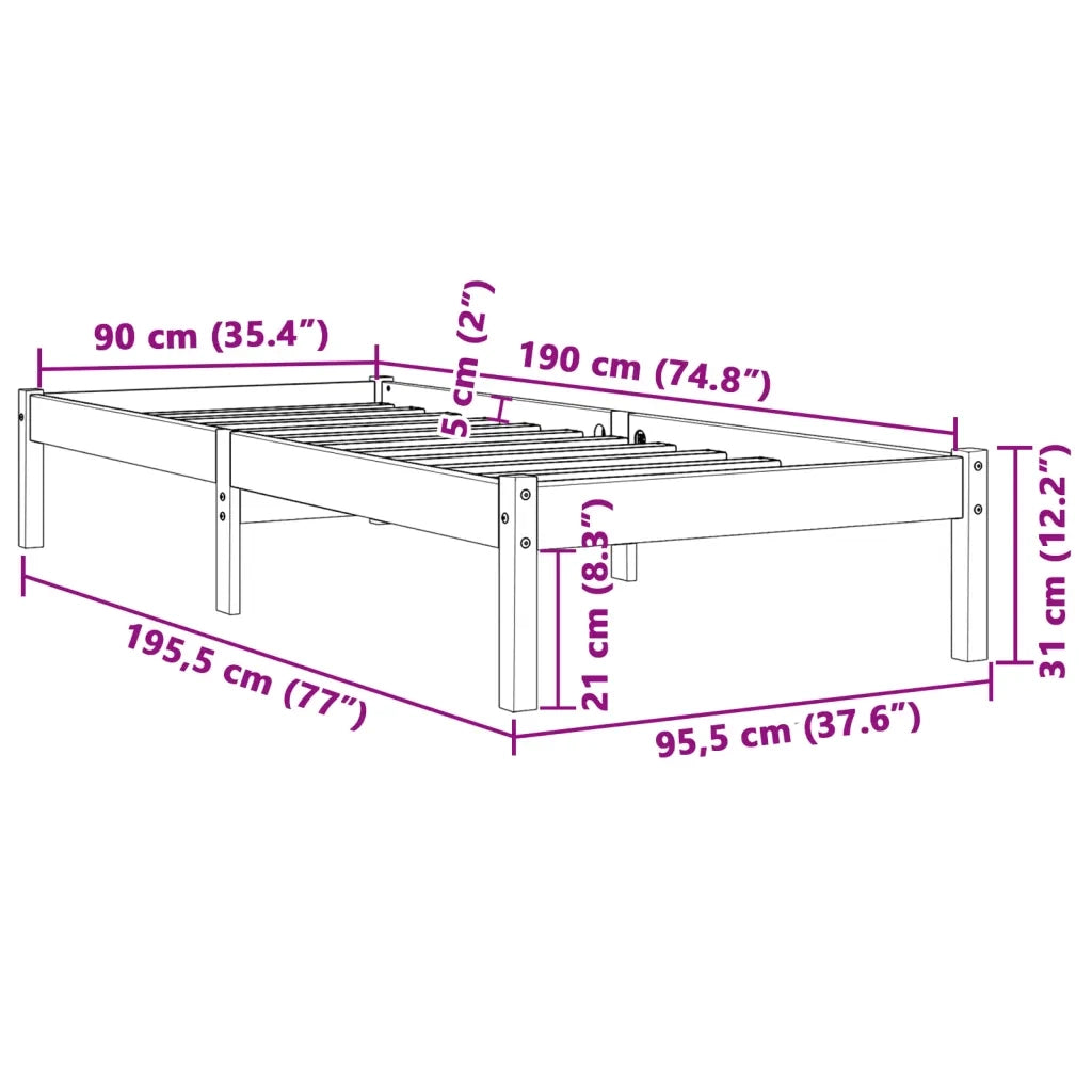 Letto singolo | Letto per adulti | Letto senza Materasso Marrone Cera 90x190 cm in Legno di Pino