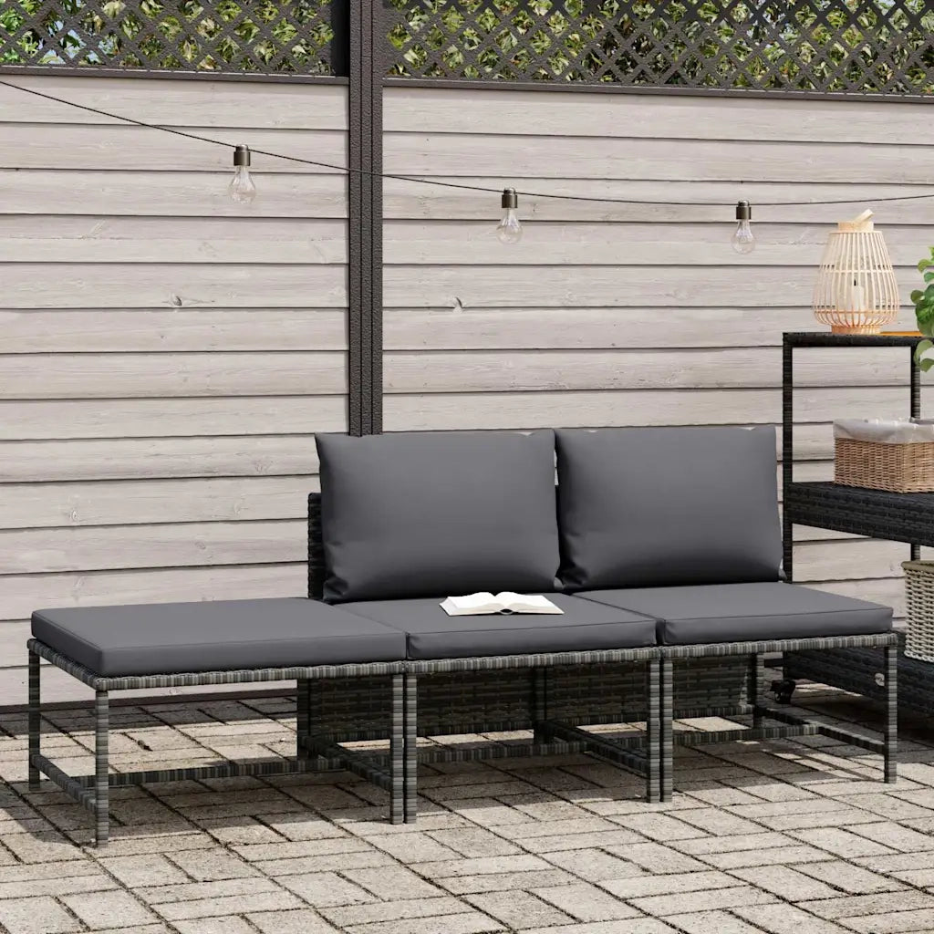 Salotto da Giardino-Set Divani da Giardino3 pz con Cuscini Grigio in Polyrattan