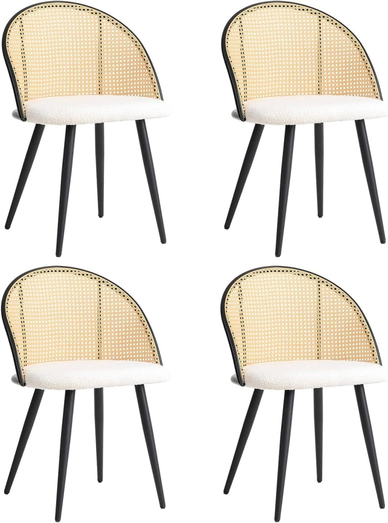 GrandCA HOME Set di 4 Sedie con Seduta Imbottita in Rattan,Struttura in Metallo Nero e Schienale in Rattan Naturale. Adatto a Cucina,Soggiorno, Sala da Pranzo e camera da letto #02