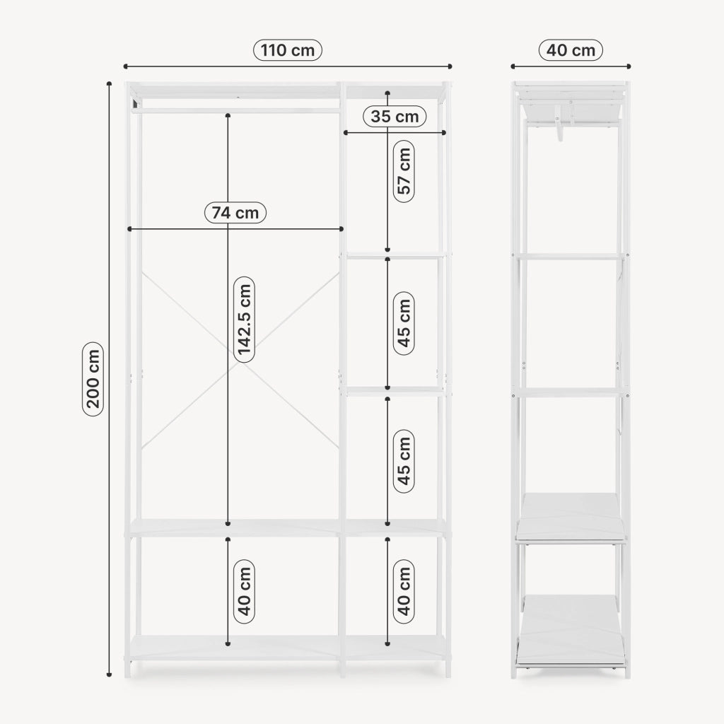 Guardaroba Aperto Verdfjorg con Vano Appendiabiti e 5 Scomparti 200 x 110 x 40 cm - Bianco [en.casa]
