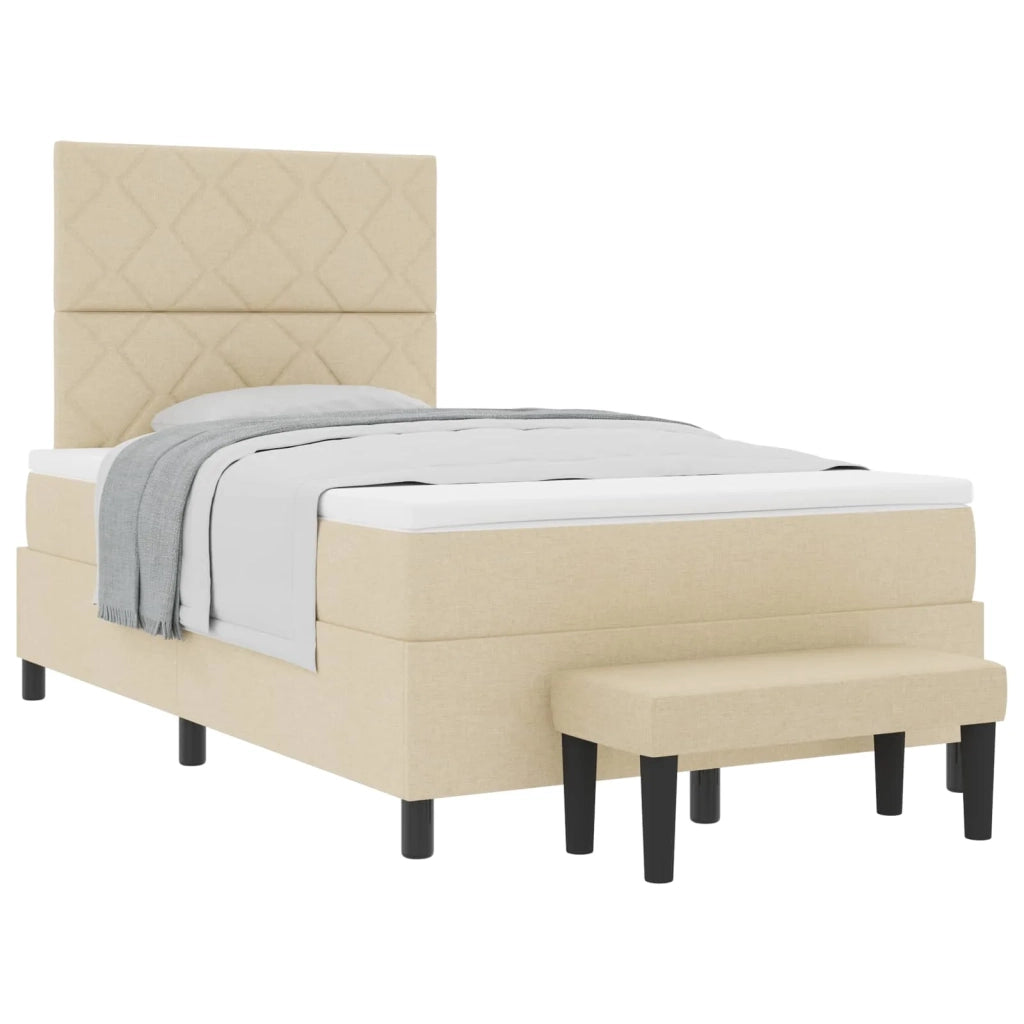 Letto a molle con materasso Crema 120 x 190 cm Tessuto