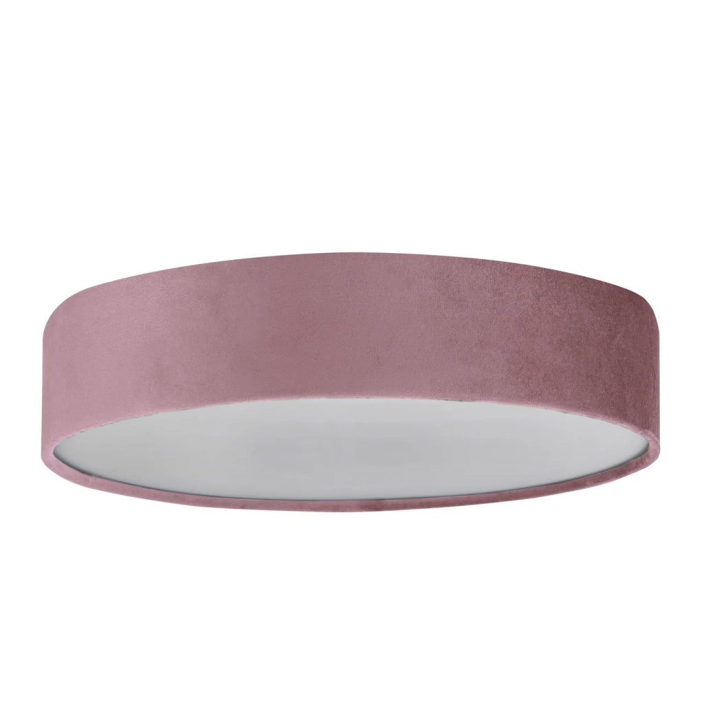 Plafoniera Contemporanea Tamburo Acciaio Rosa Tessuto Bianco 3 Luci E27