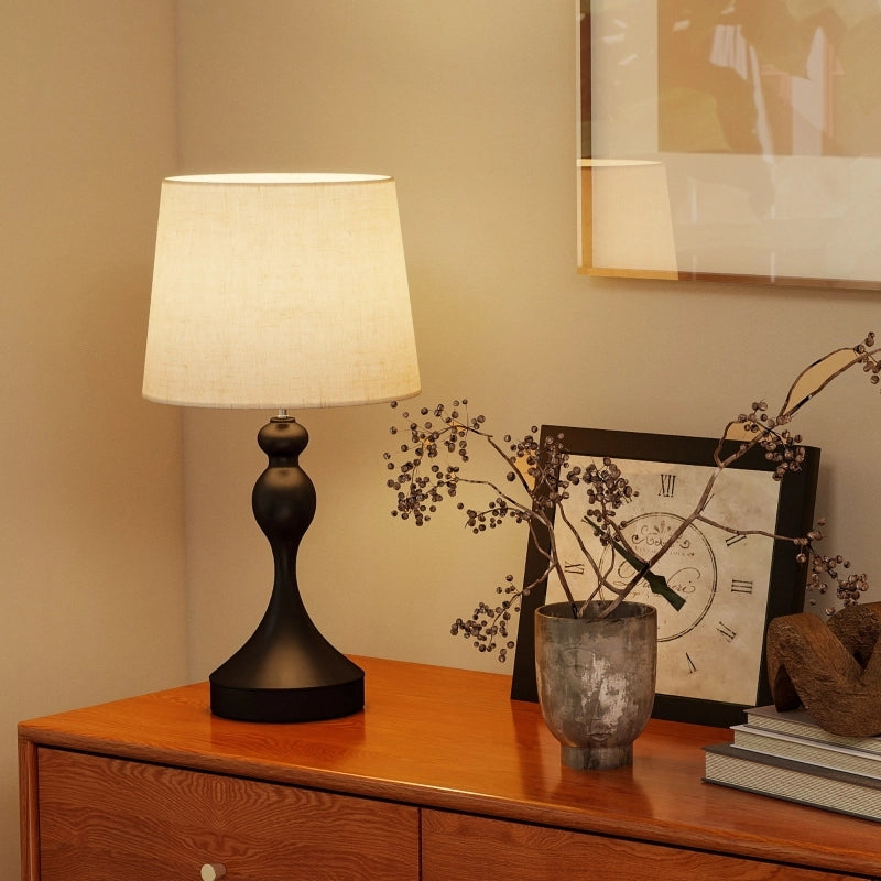 Lampada da tavolo a LED con 3 temperature di colore, lampada da comodino con porte di ricarica USB A+C, paralume in lino, nera