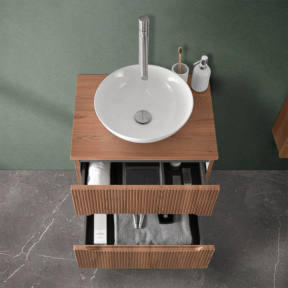 Mobile bagno sospeso cannettato 60 cm noce con top Bali