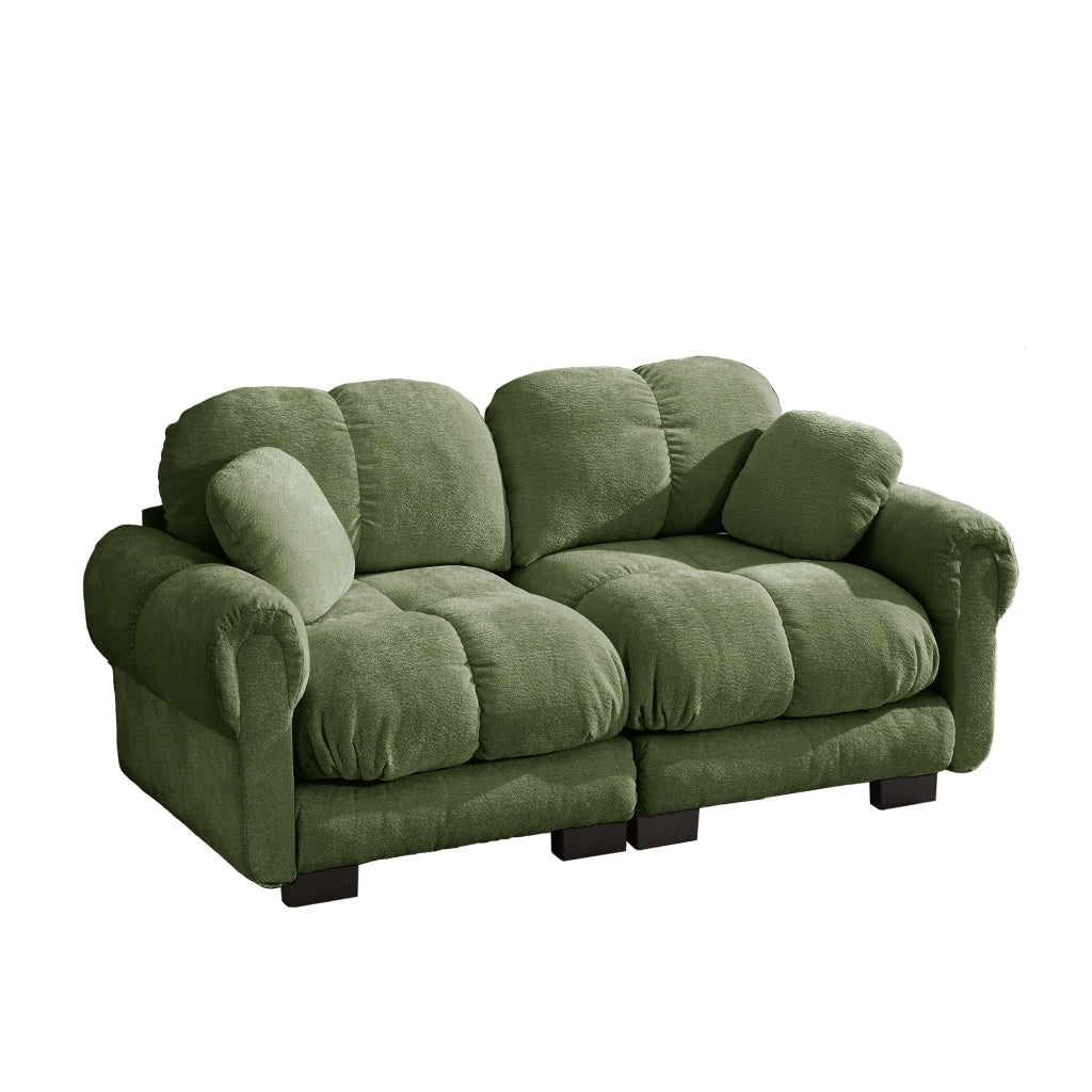 Divano modulare 2 posti - con cuciture trapuntate e cuscino lombare - in chenille verde
