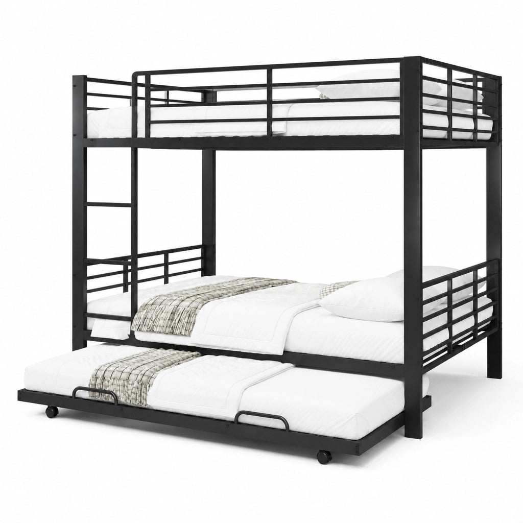 Letto a castello 205x145x170 cm con letto estraibile in metallo nero