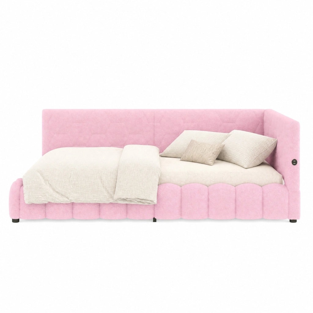 Letto daybed 140x200 cm con contenitore; LED; USB e Type-C; rosa