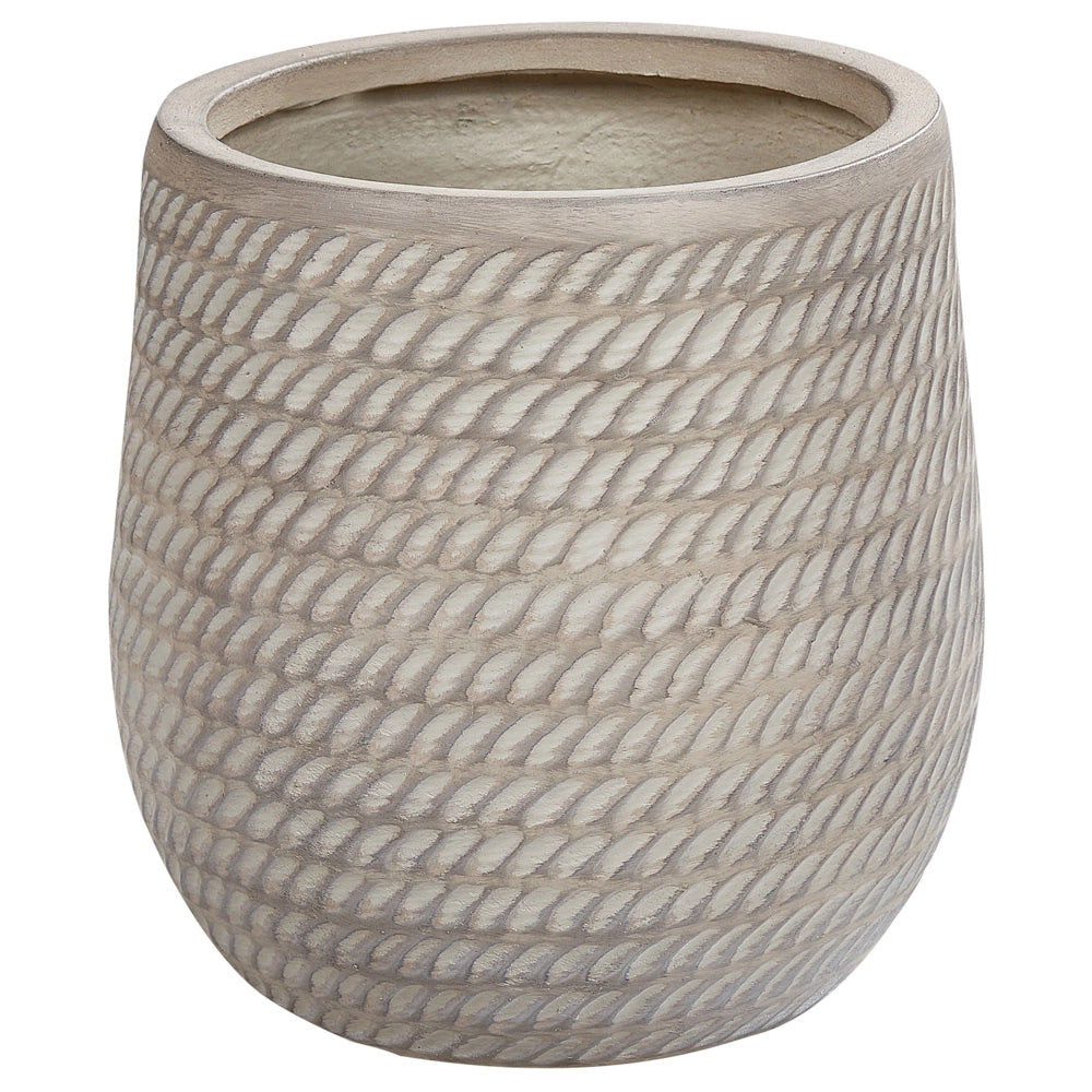 Vaso rotondo per piante in fibra di argilla con motivo in rilievo beige ⌀ 27 cm giardino terrazzo