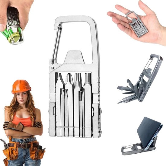 Multitool portatile 13 in 1, hanger chiavi portatile, uncino per chiodi, apripettti, hanger chiavi portatile, formato tasca, adatto per campeggio all'aperto