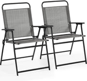 Set di 2 sedie da giardino, sedie da giardino con schienale alto e bracciali, sedie da terrazza, sedie da pranzo, sostenibili fino a 100 kg, grigio