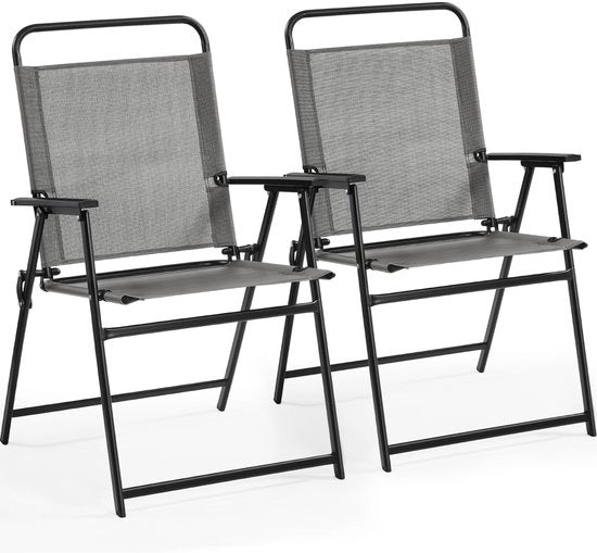 Set di 2 sedie da giardino, sedie da giardino con schienale alto e bracciali, sedie da terrazza, sedie da pranzo, sostenibili fino a 100 kg, grigio