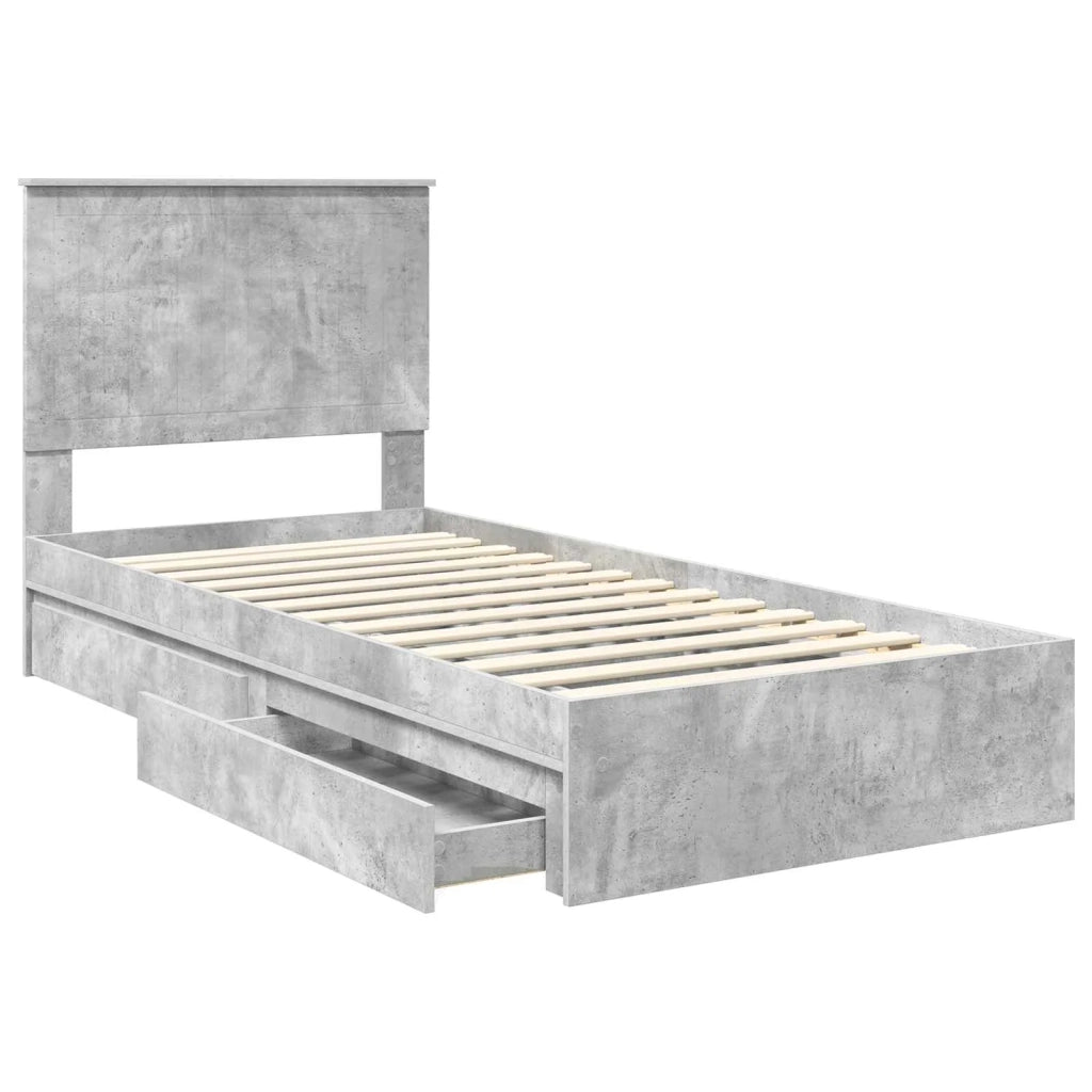 Letto con Contenitore con testiera Grigio cemento 90 x 190 cm
