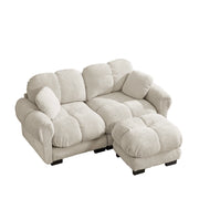 Divano angolare modulare 2 posti con pouf mobile e cuscino; in chenille - kaki chiaro