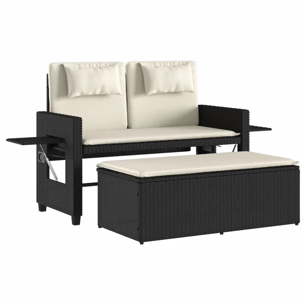 Panca Reclinabile da Giardino con Cuscini Nera in Polyrattan 365816