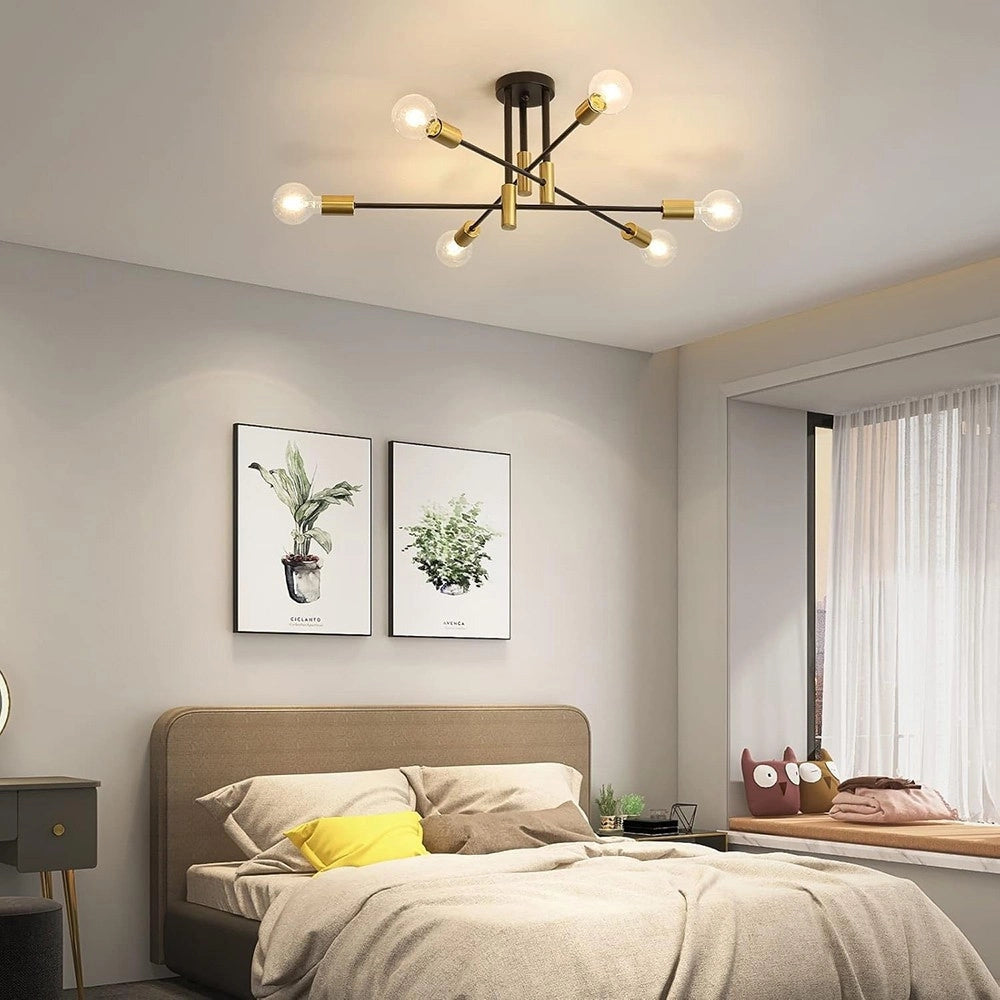 Trade Shop - Plafoniera Soffitto Design Industriale Moderna Nero Oro 6 Portalampada Attacco E27 Pn-14 -