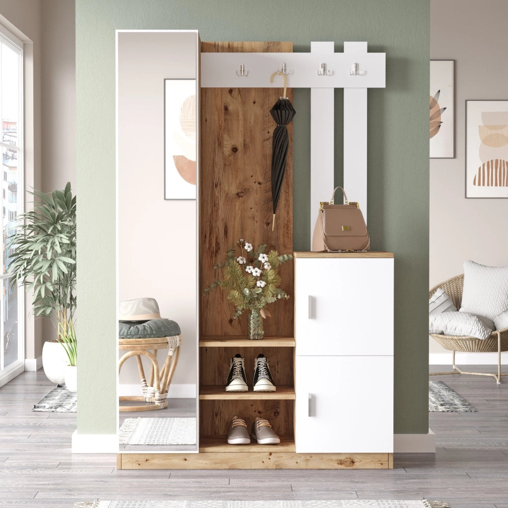Mobile da corridoio in legno "DD7" - 113 x 37 x 179 cm - Bianco