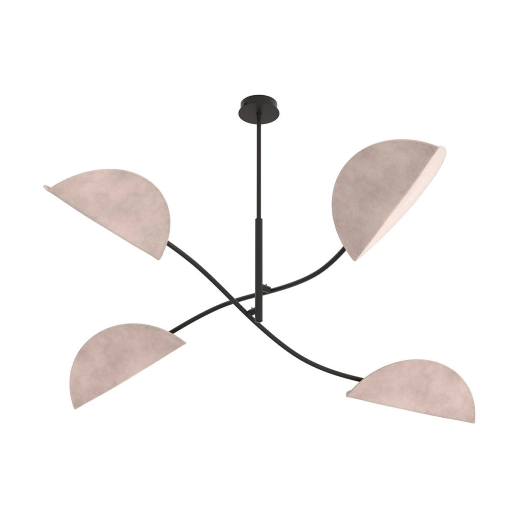 Lampada a sospensione Lotus in acciaio nero e velluto grigio