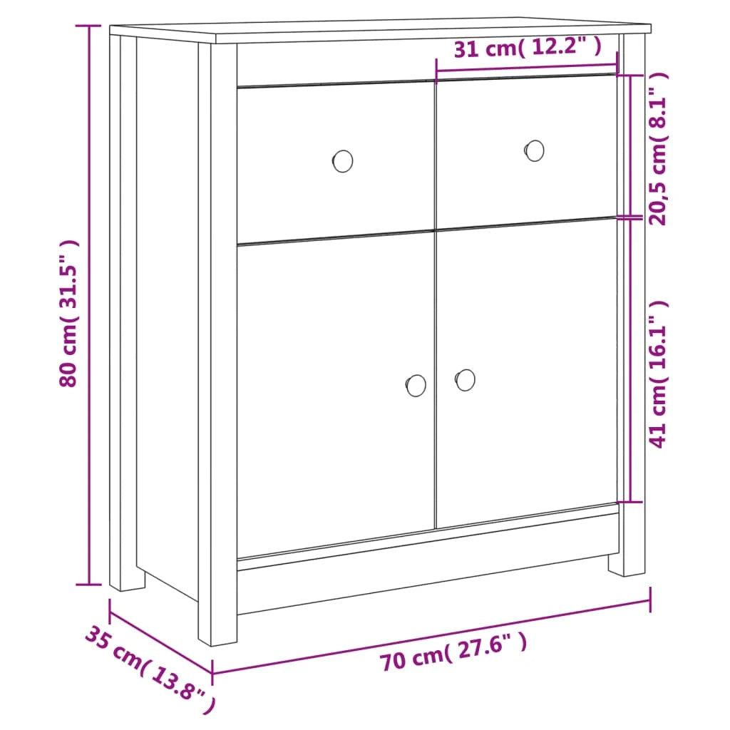 Buffet credenza cassettiera armadio mobile contenitore organizer per cucina soggiorno salotto 70 x 35 x 80 cm legno massello di pino bianco 02_0030491