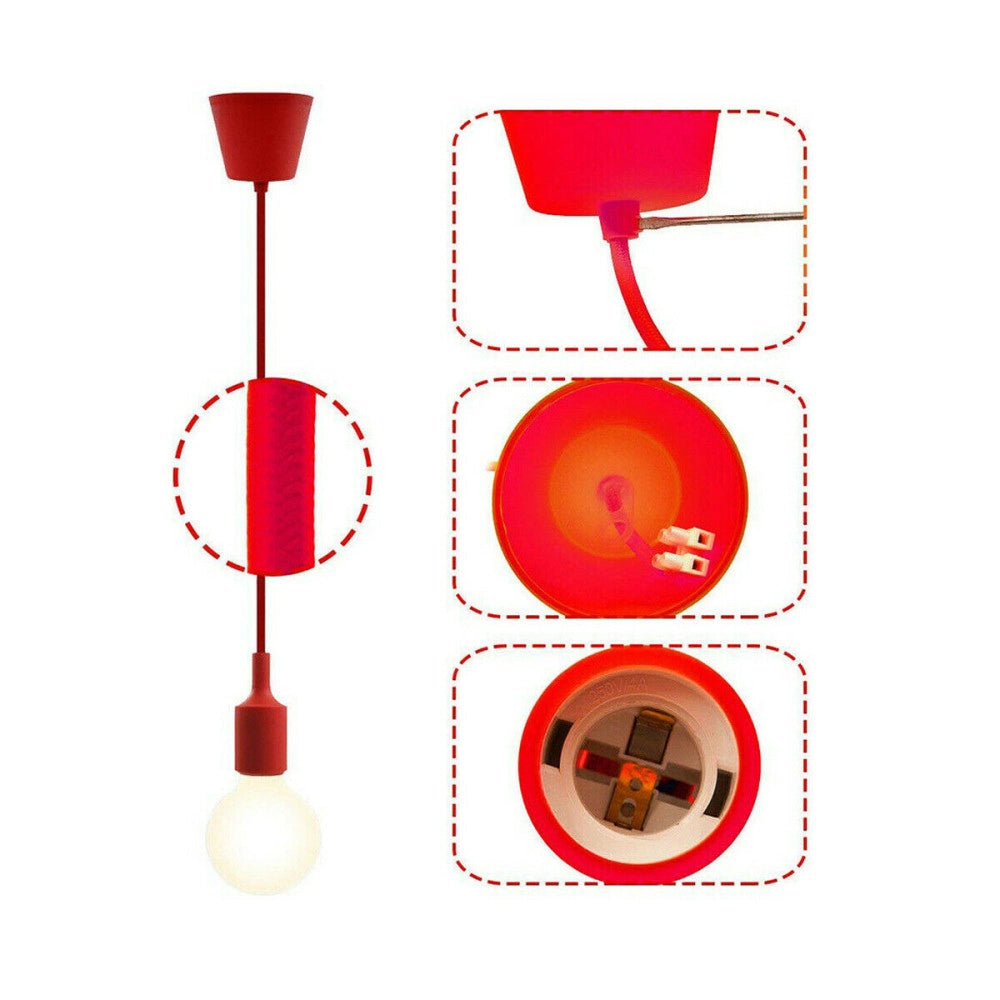 Trade Shop - Portalampada A Sospensione Pendente Lampadario Soffitto E27 Rosso Dt-j01 1 Metro -