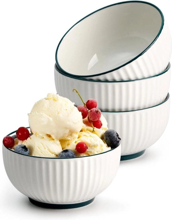 Set di 4 ciotole ceramica per dessert e gelato da 300ml con bordo verde