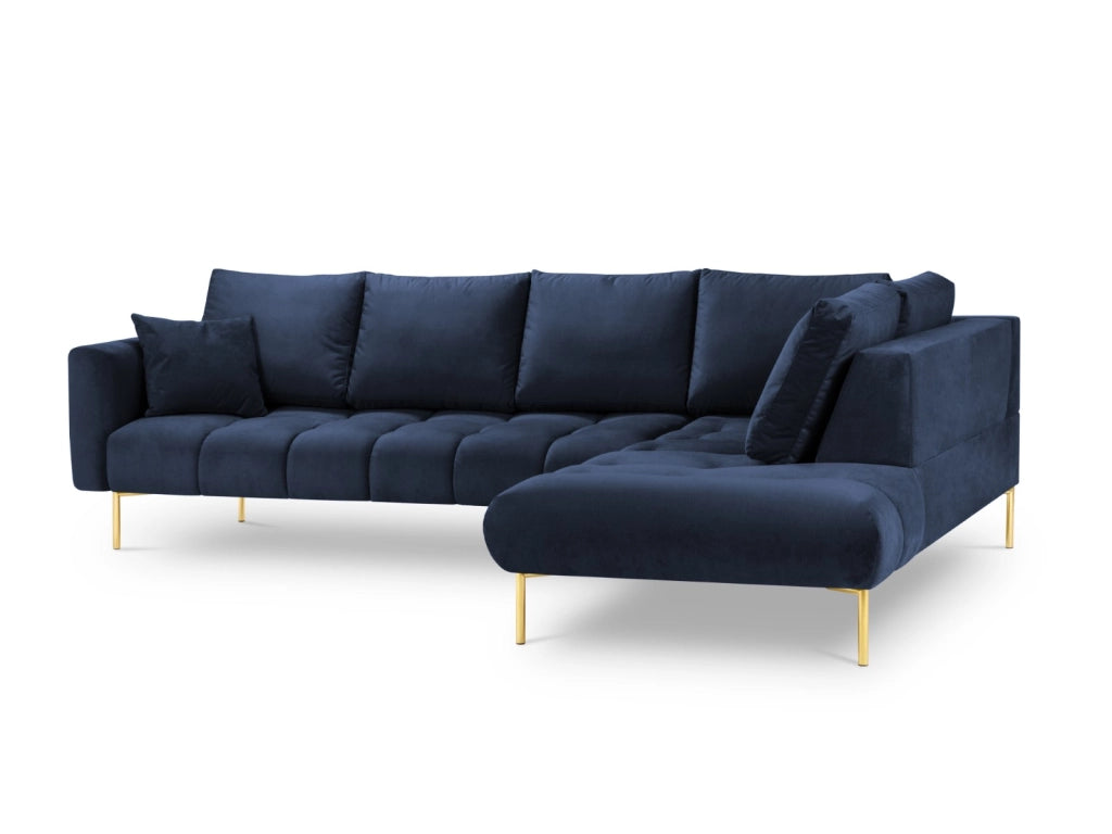 Cosmopolitan Design - Divano angolare destro "Hastings" 5 posti in velluto blu reale 