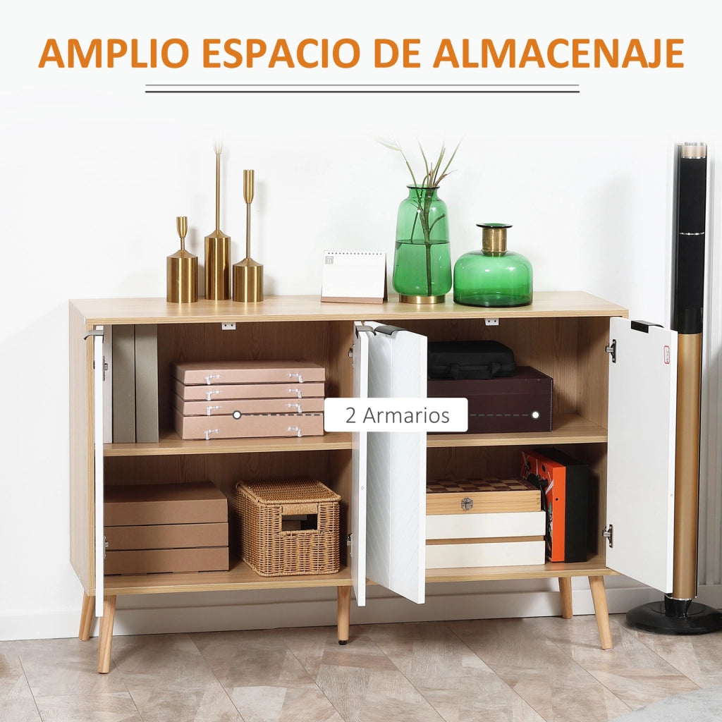 Credenza con Antivuelco ¨C Zephmum ¨C Bianco e Naturale 120x35x77,4 cm