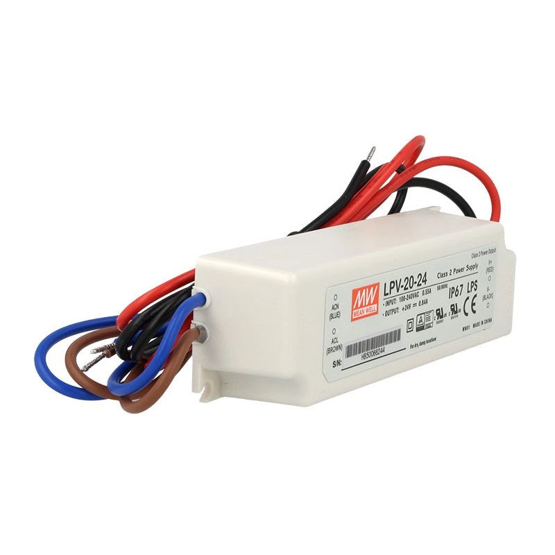 Alimentatore Trasformatore CV MW MEAN WELL LPV-20-24 24V 20W 0,84A Impermeabile IP67 Input 220V e 110V