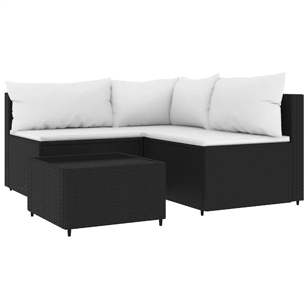 Set Divani da Giardino 4 pz con Cuscini Nero in Polyrattan