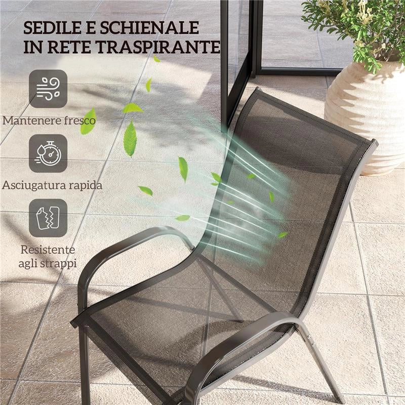 SET 4 SEDIE DA GIARDINO IMPILABILI IN ACCIAIO E TESSUTO A RETE TRASPIRANTE 54X71X93 CM NERO