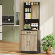 ARMADIO DA CUCINA con piano di lavoro 60 x 40 cm, effetto legno naturale e nero