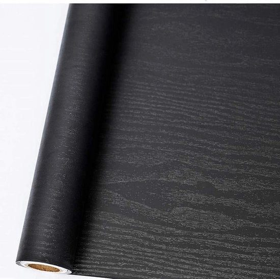Vinile autoadesivo a secco nero con effetto legno 40cm x 300cm