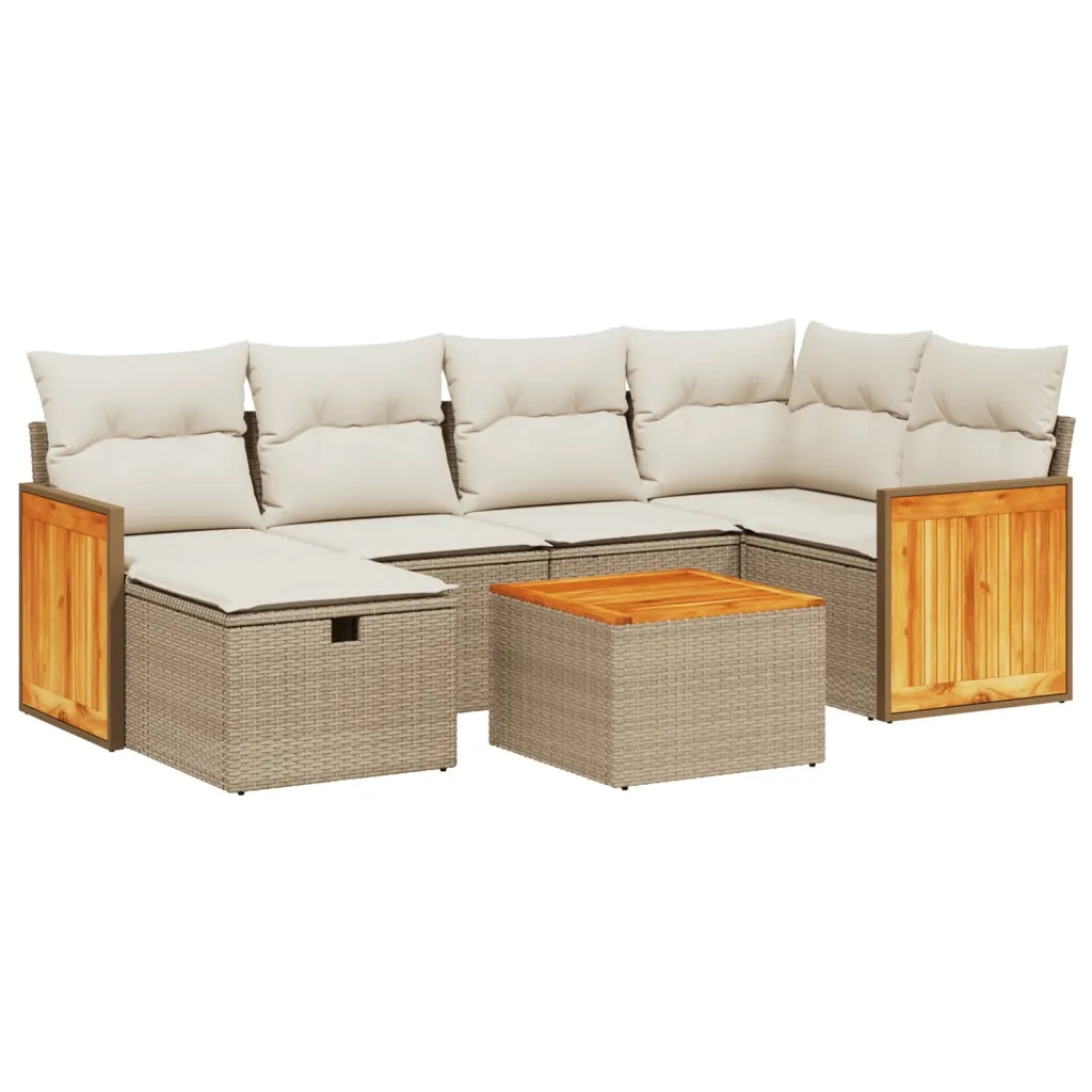 Set Divani da Giardino 7 pz con Cuscini Beige in Polyrattan 3265741