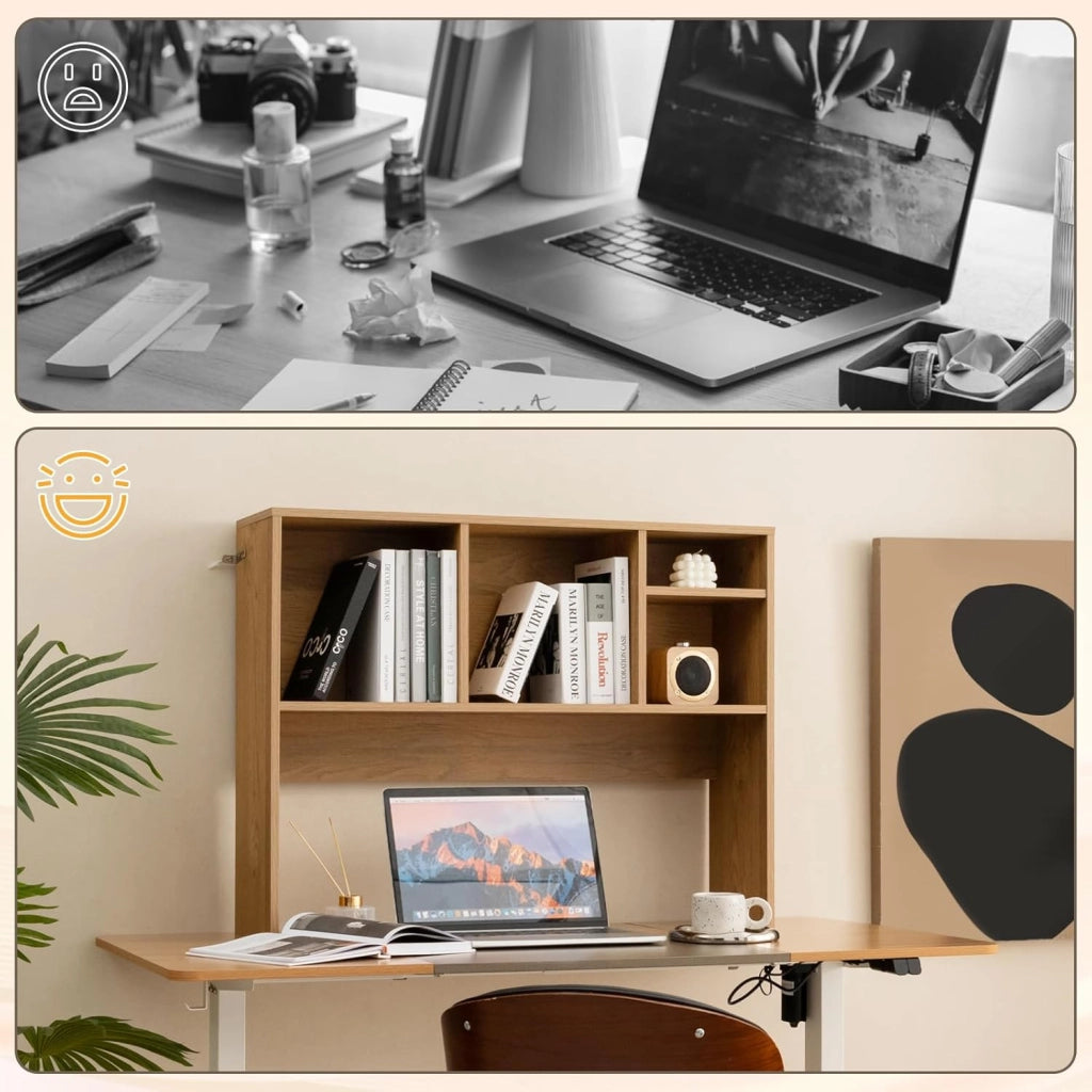 Libreria da Scrivania per Computer, Scaffale da Tavolo con 4 Cubi e Scomparto Posteriore Aperto, Organizzatore di Stoccaggio per Scrivania, 94x25x73 cm (Naturale)
