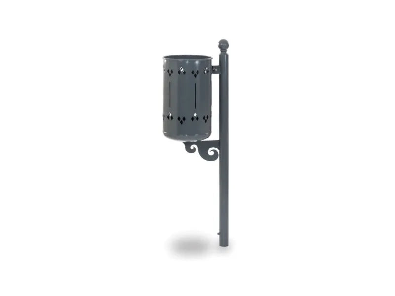 Cestino Old Style 574 Giochipark acciaio zincato verniciato Ø30x52h urbano 35lt - RAL 7011 - Da interrare