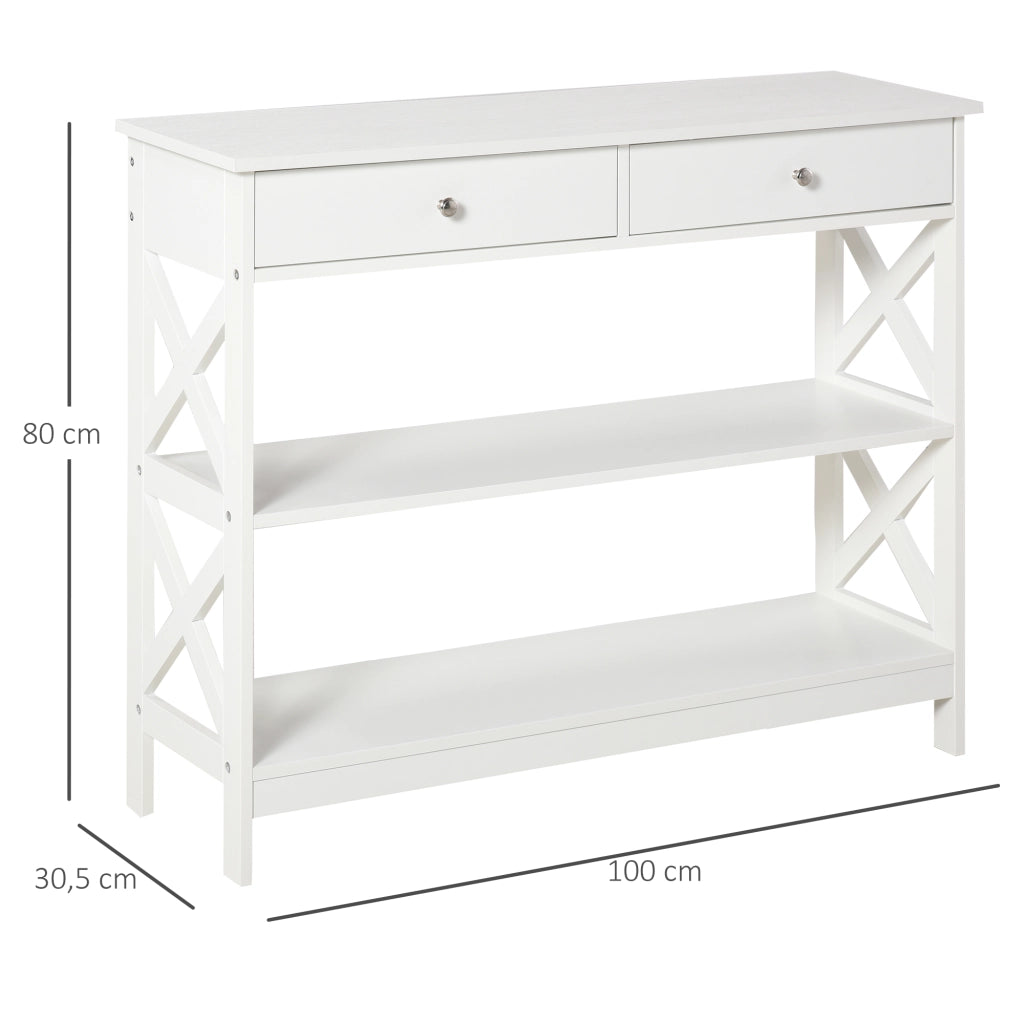 Consolle Ingresso con 2 Cassetti e 2 Ripiani ¨C zephmum ¨C Bianco 100x30.5x80 cm