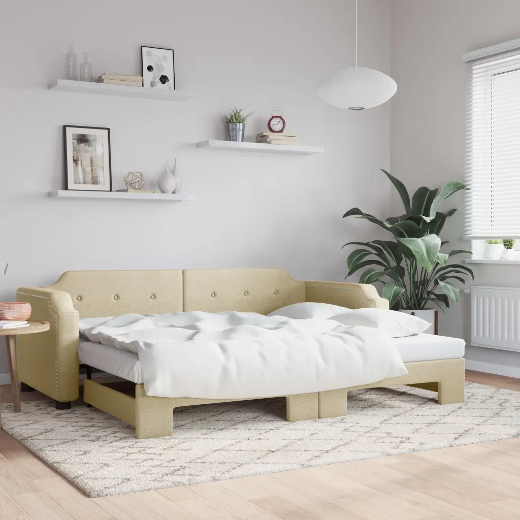 Divano Letto con Letto Estraibile-Sofa Letto-Daybed Crema 80x200 cm Tessuto 470976