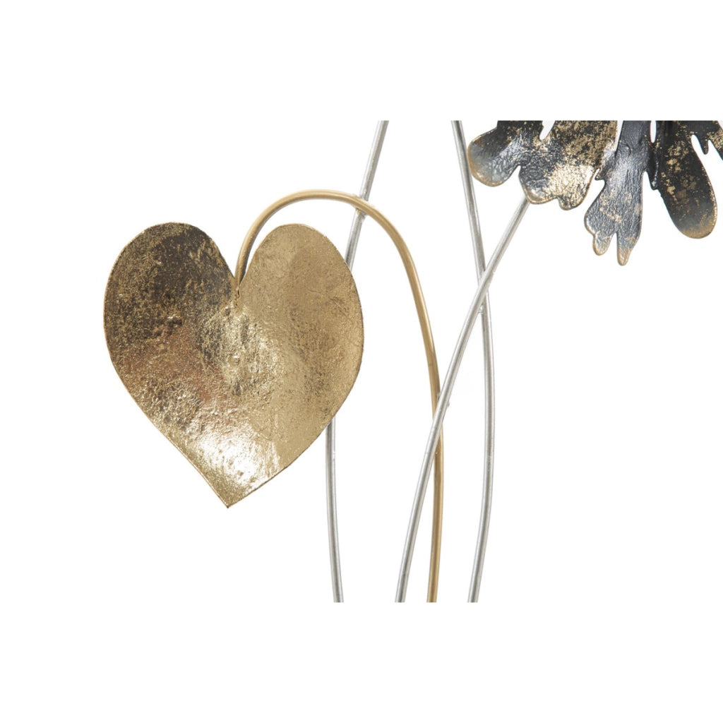 Pannello decorativo da parete Simply con tre fiori in ferro nero, argento e oro 35x88 cm
