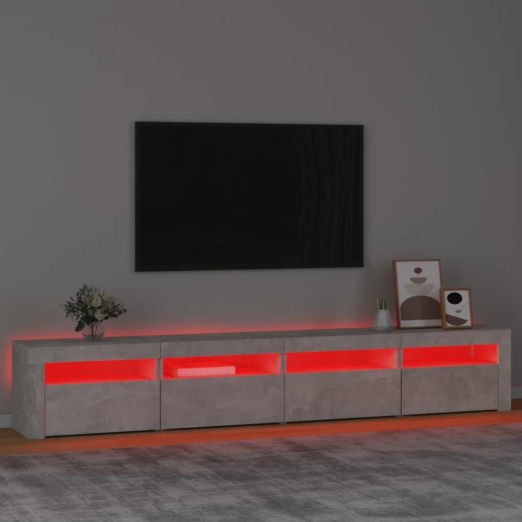 Mobile Porta TV con Luci LED-Credenza TV Grigio Cemento 240x35x40 cm