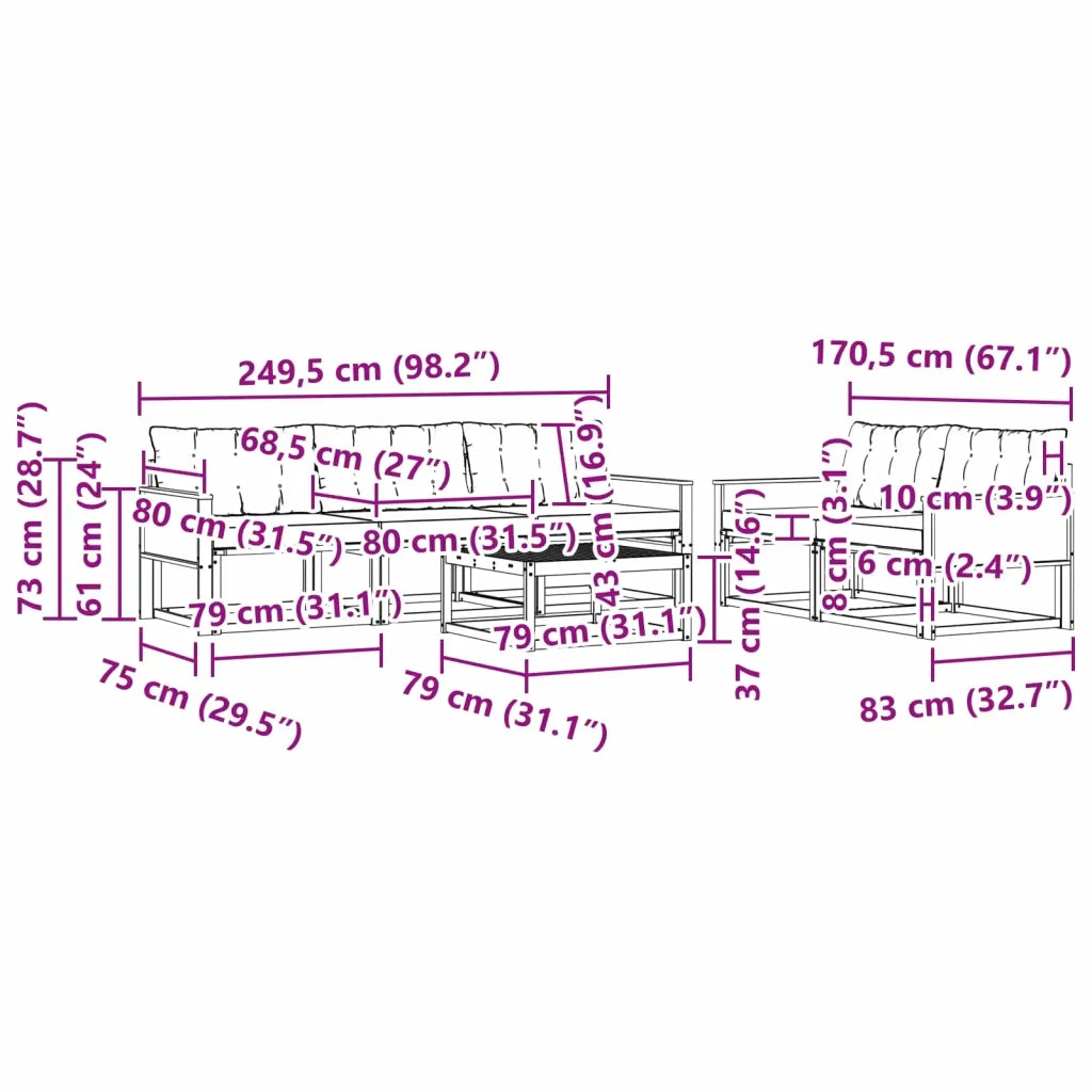 Set di divani da esterno con cuscino 6 pcs Naturale e Beige