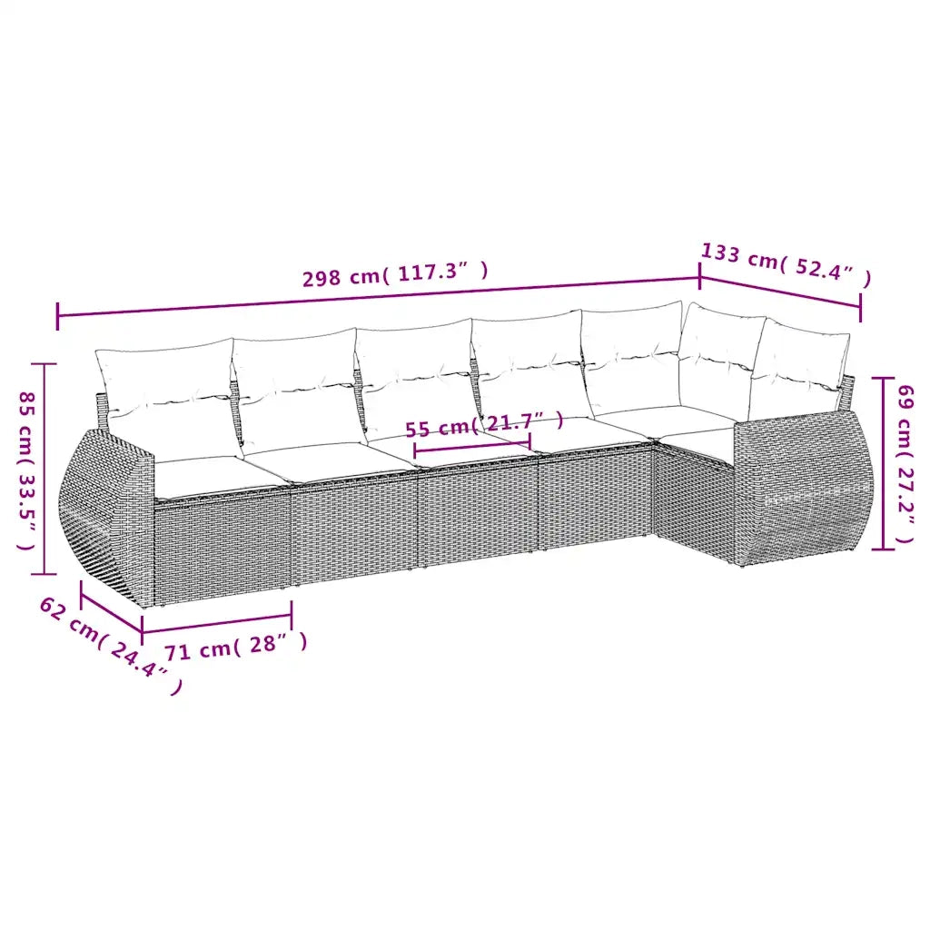 Set Divano da Giardino 6 pz con Cuscini Marrone in Polyrattan 3221392
