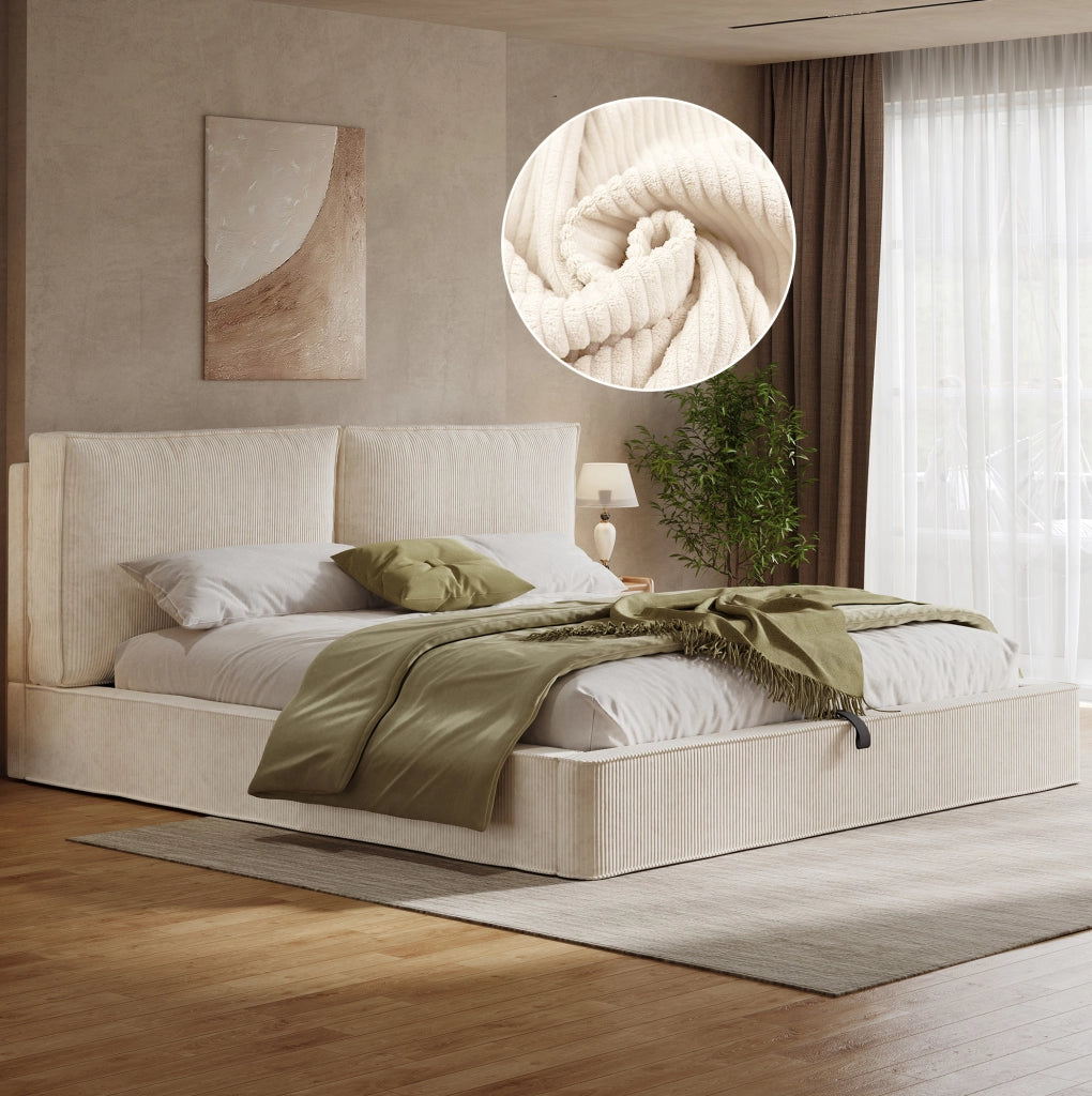 Letto matrimoniale contenitore 180x200 cm beige in velluto a coste