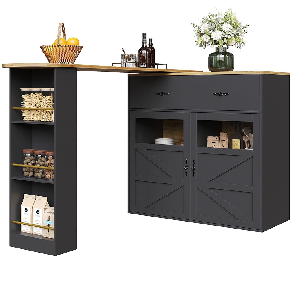 Tavolo Bar Estendibile - Xylo - 138-204??39??104 cm - Nero con Ripiani