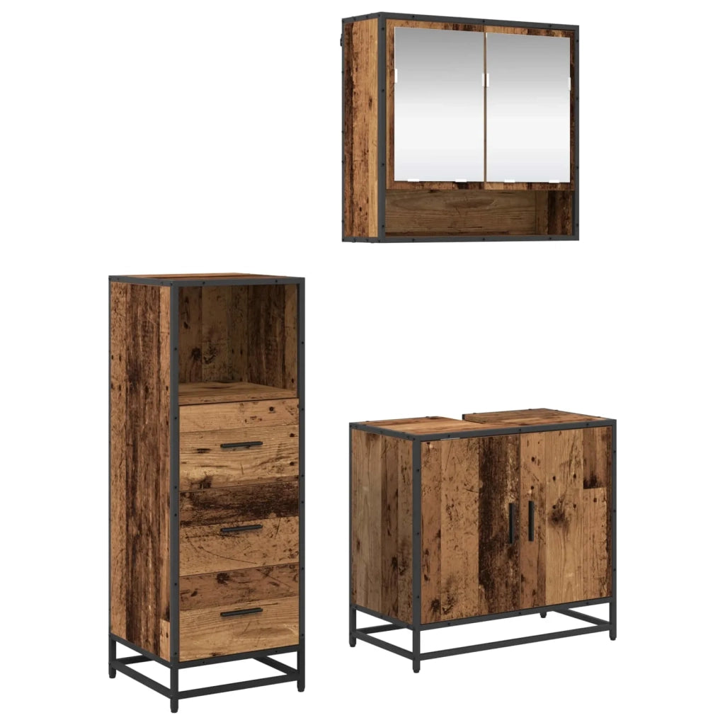 Set di mobili per il bagno con cassetto 3 pcs Legno vecchio 3402444
