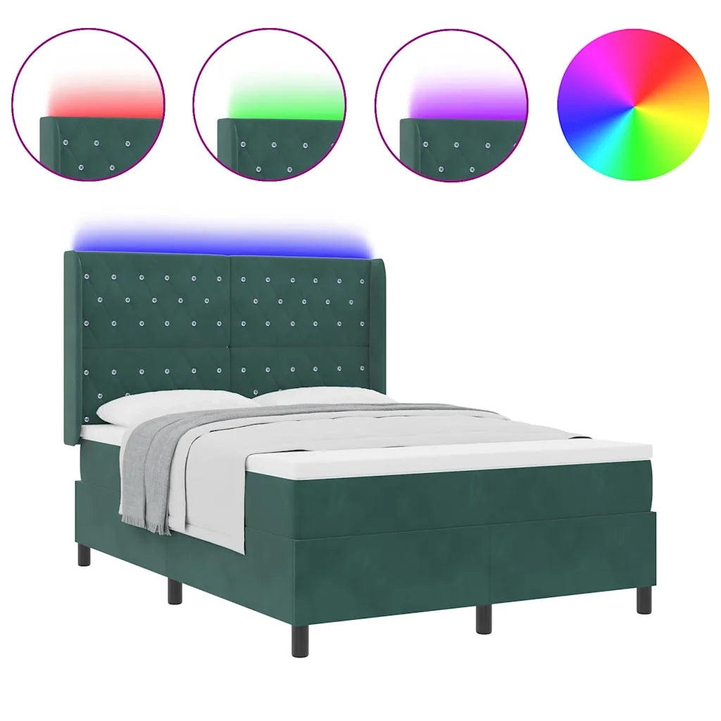 vidaXL Letto con Box Springs LED e Materasso Verde 140 x 190 cm