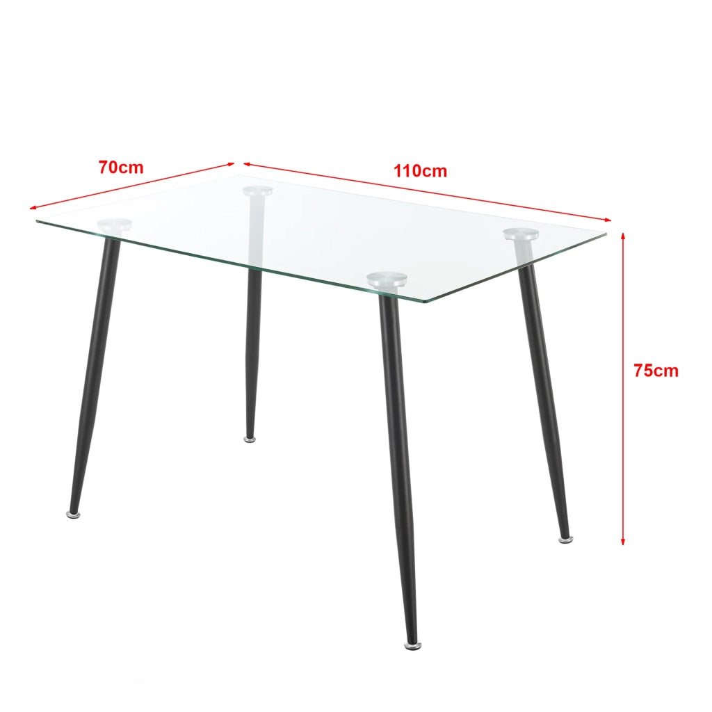 Tavolo da pranzo con piano in vetro temperato e acciaio 75 x 110 x 70 cm nero 03_0008702