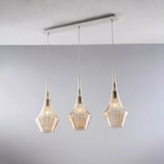 Lampadario Binario Moderno Zeus Metallo Bianco Vetro Ambra 3 Luci E27
