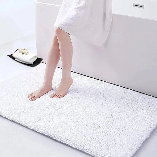 Badmat antiscivolo in chenille con microfibra assorbente, alta densità - 60 x 120 cm, bianco