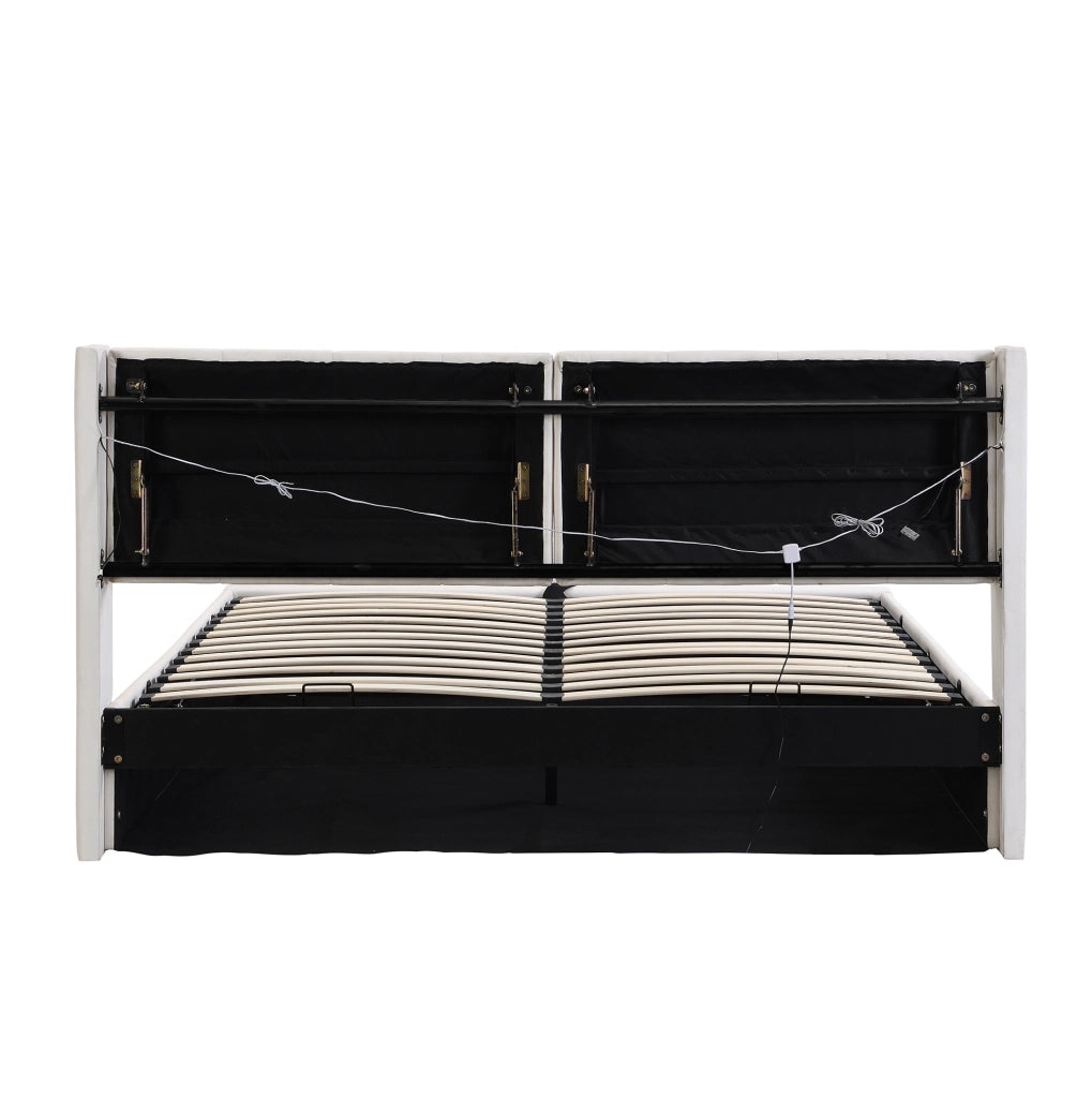 Letto imbottito 140 x 190 cm con LED, USB, vano contenitore e testiera regolabile