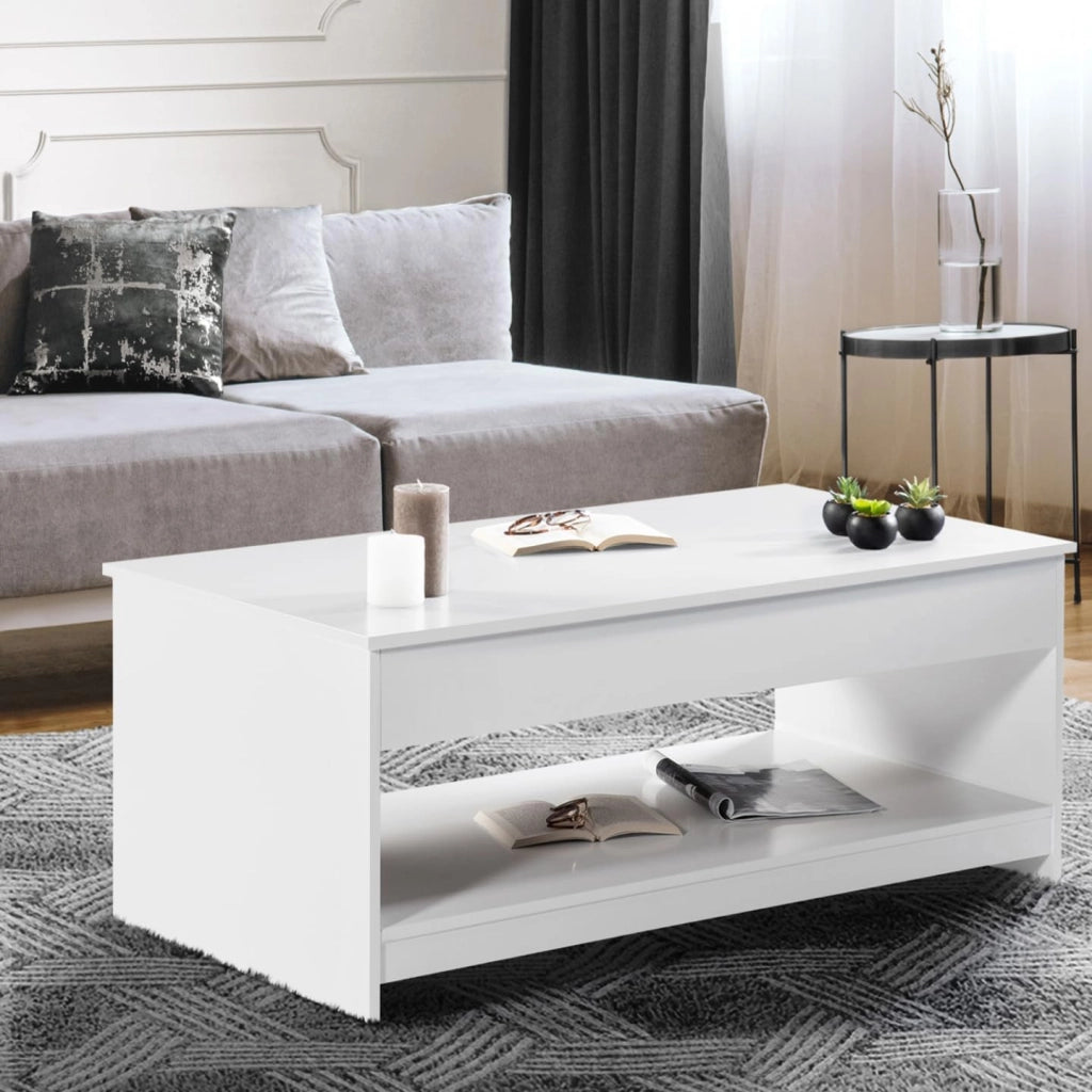 Tavolino con piano sollevabile in legno SOA bianco