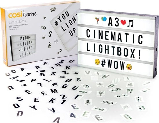 Letterbox A3 con LED - 120+ lettere, emoji e smile - Con cavo USB o batterie - Letterbox cinematografico
